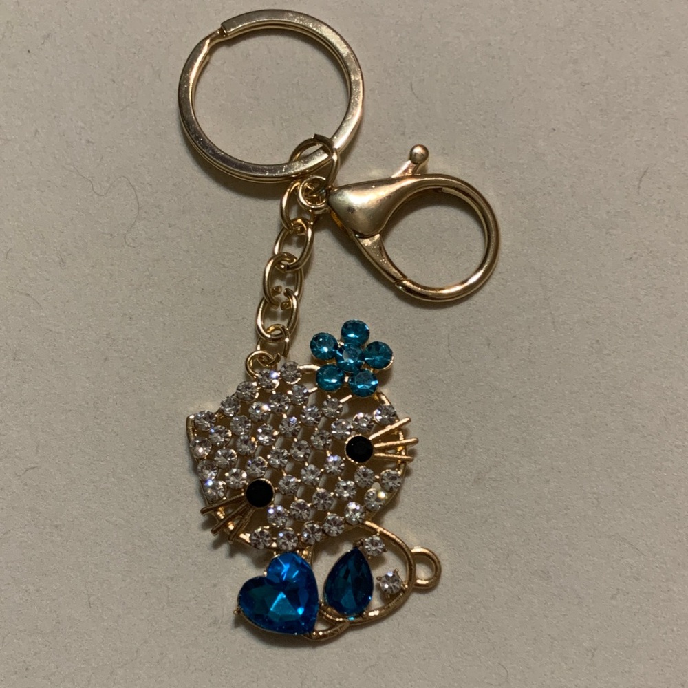 Gold and Blue Hello Kitty Keychain